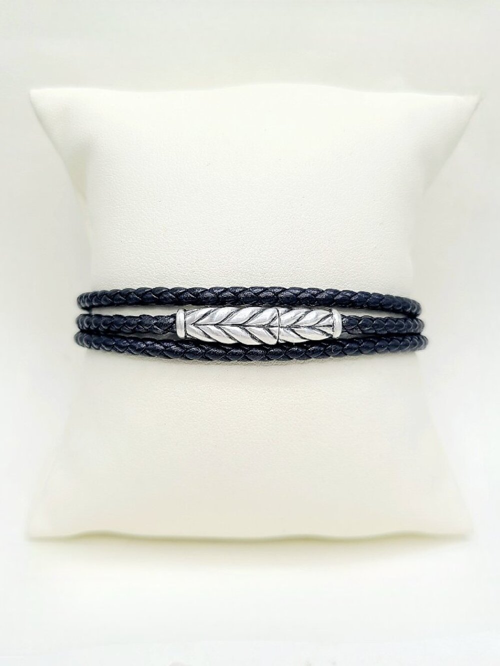 David Yurman Chevron Triple Wrap Bracelet w/ Black Leather & Sterling Silver